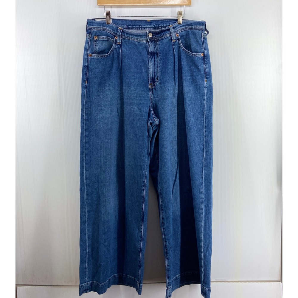 Gap Trouser High Rise Wide Leg Jeans Medium Vintage Blue Wash Womens 32 14R
